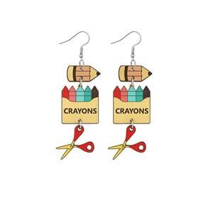 Teacher Classroom Earrings – Crayons, Pencil & Scissors Back-to-School Design